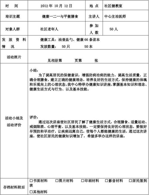 健康減肥講座記錄表