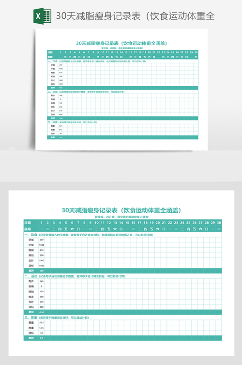 飯後健身減肥記錄表